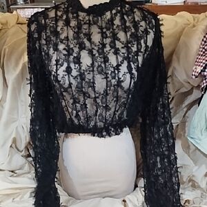San Joy Black Lace Sheer Blouse